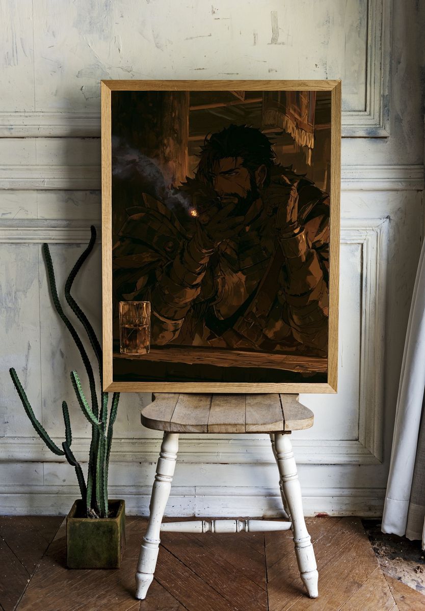 Smoky Cigar Warrior Illustration Print. — room view 1