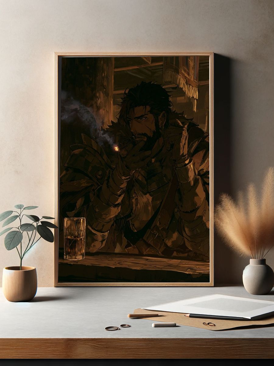 Smoky Cigar Warrior Illustration Print. — room view 2