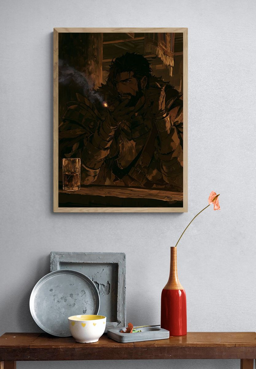 Smoky Cigar Warrior Illustration Print. — room view 3