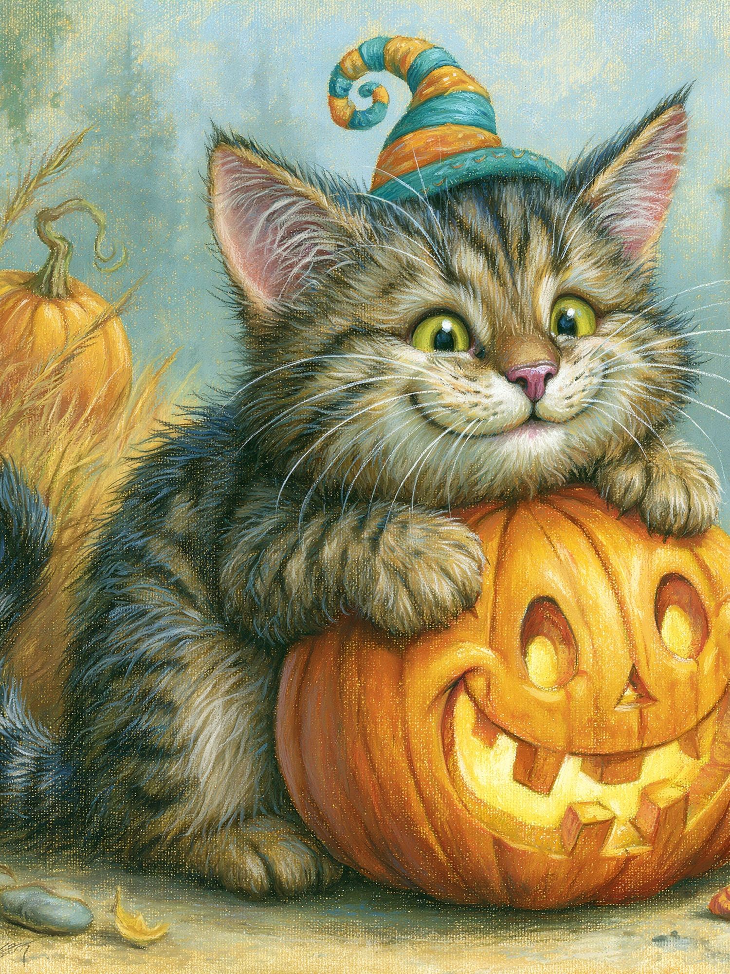 Halloween Kitten Pumpkin Print. poster — animals art