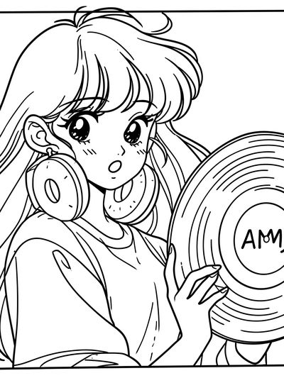 Anime Girl with Vinyl Record Poster.