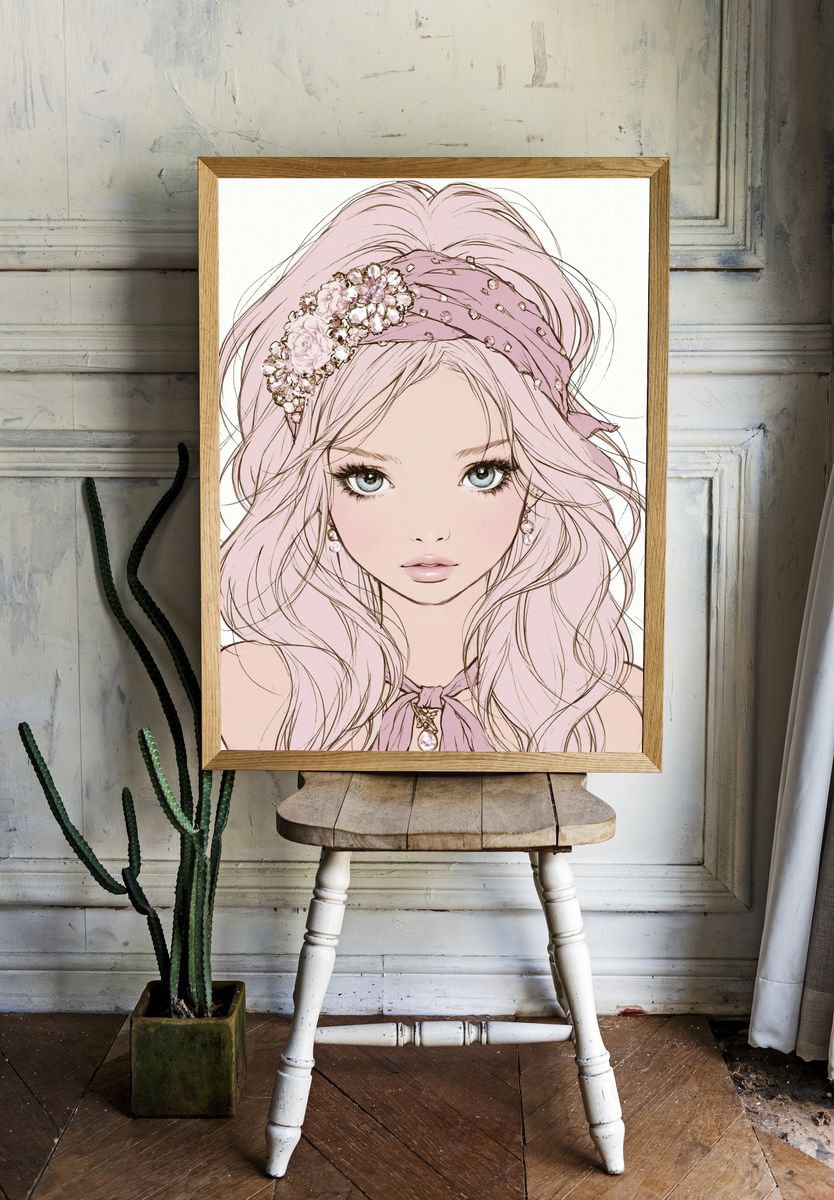 Pastel Princess Portrait Print. room preview