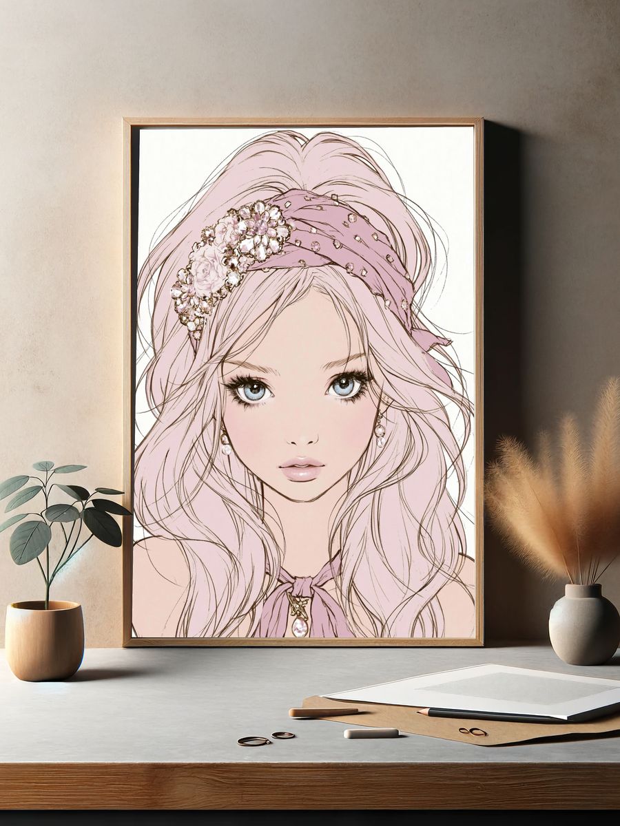 Pastel Princess Portrait Print. — room view 2