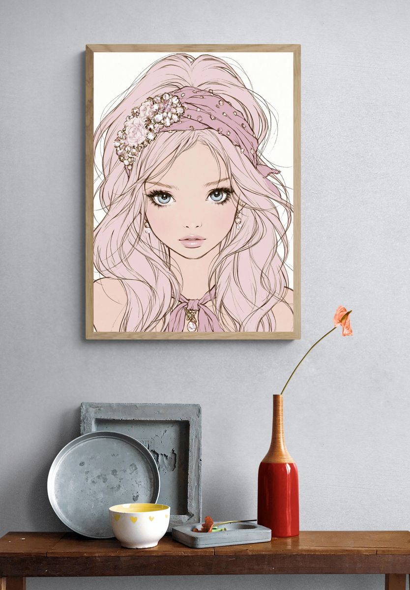 Pastel Princess Portrait Print. — room view 3