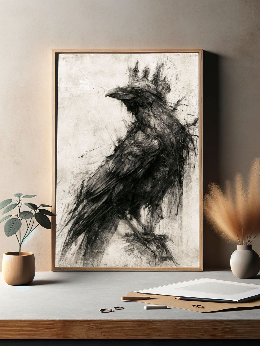 Crowned Raven Ink Poster. — room view 2