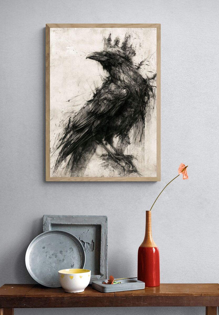 Crowned Raven Ink Poster. — room view 3