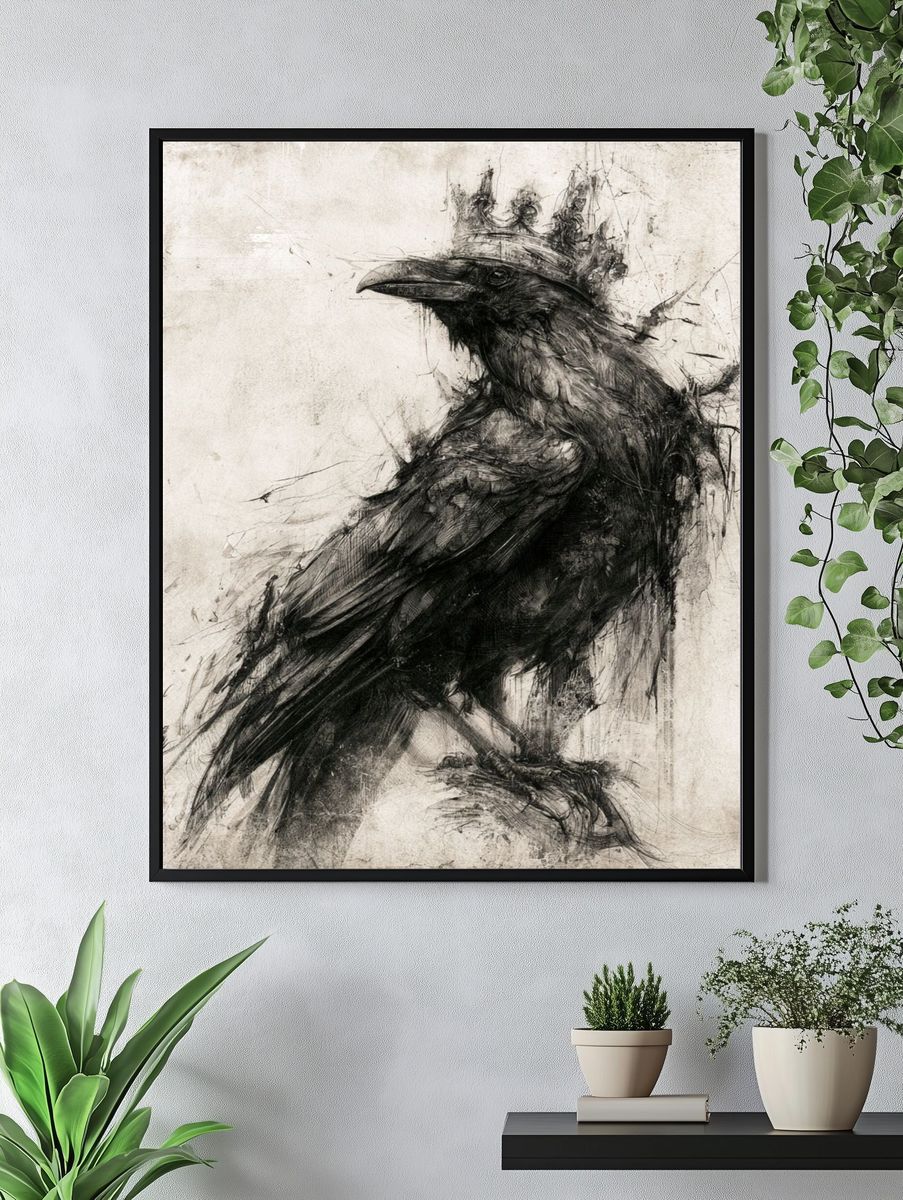 Crowned Raven Ink Poster. — room view 4