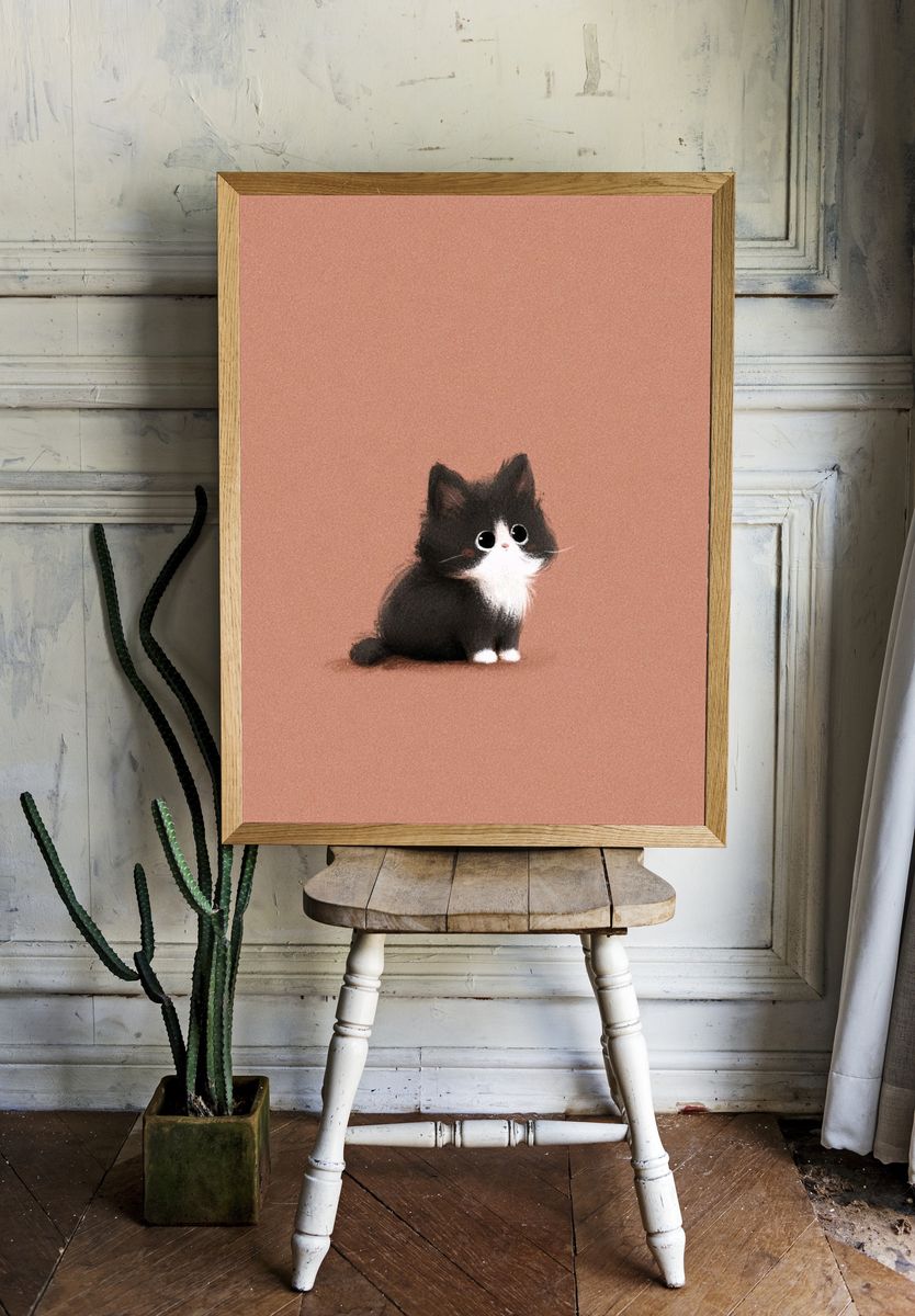 Tuxedo Kitten Illustration Poster. — room view 1