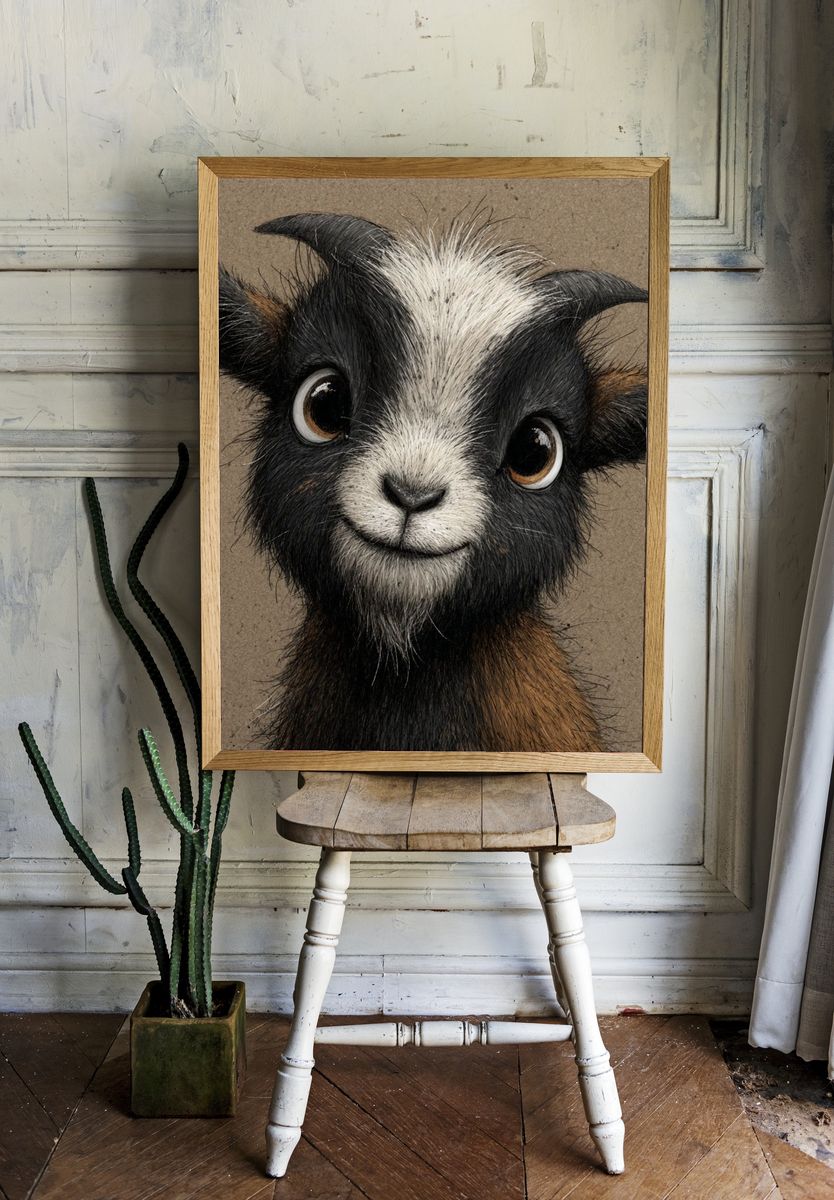 Cute Goat Portrait Illustration Poster. — room view 1