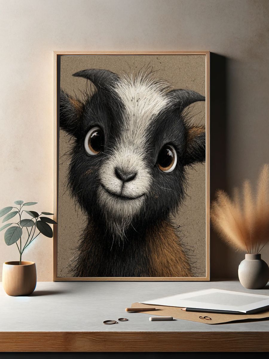 Cute Goat Portrait Illustration Poster. — room view 2
