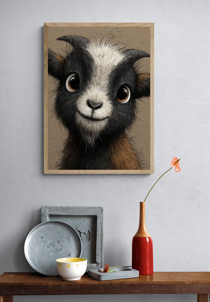 Cute Goat Portrait Illustration Poster. — room view 3