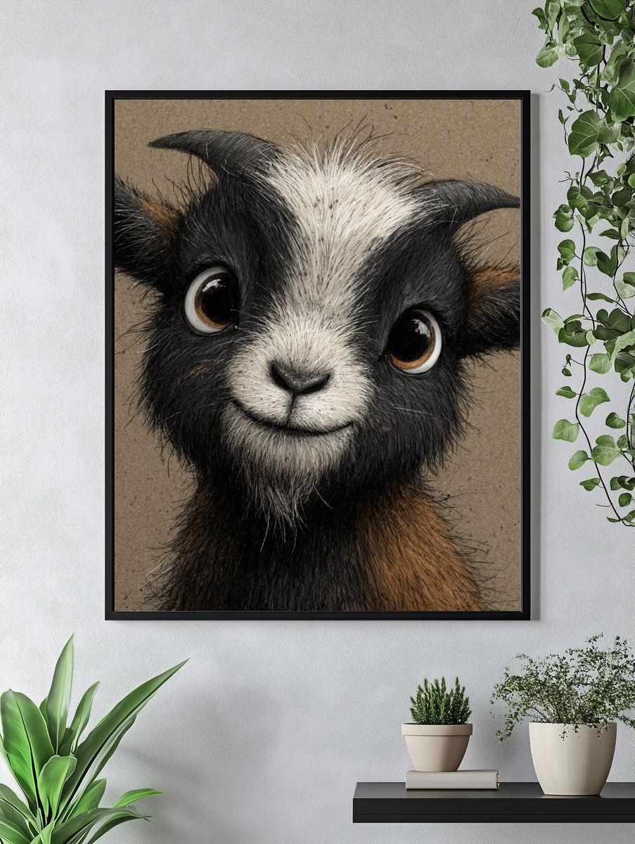 Cute Goat Portrait Illustration Poster. — room view 4