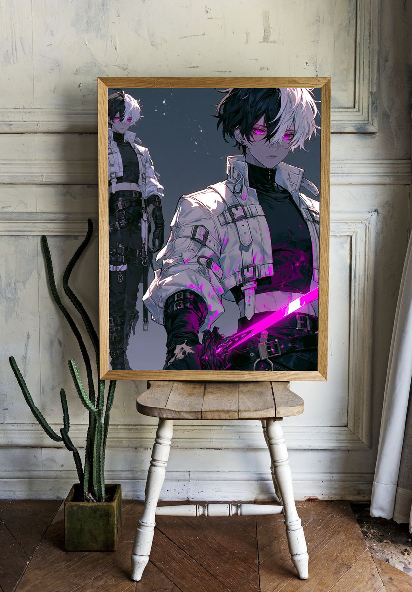Anime Cyberpunk Swordsman Poster. — room view 1
