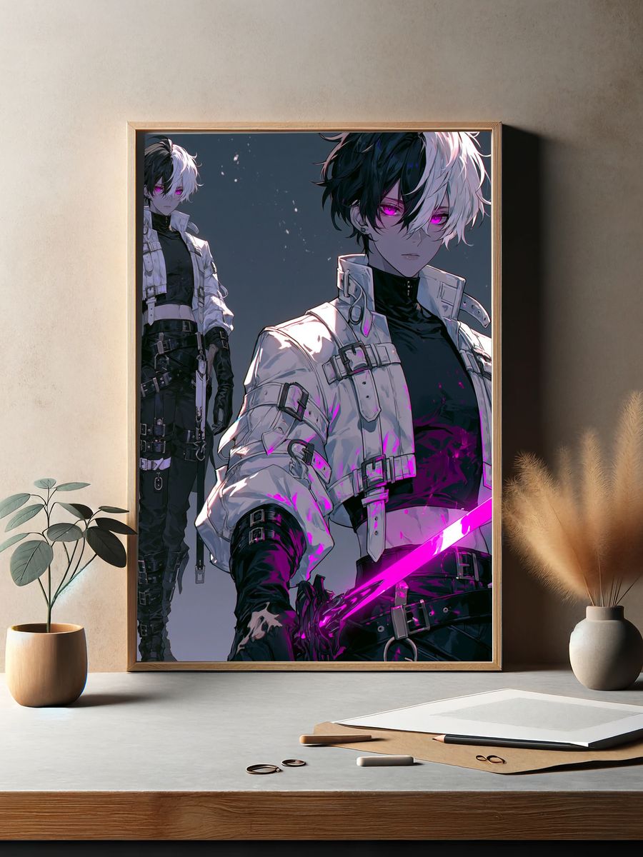 Anime Cyberpunk Swordsman Poster. — room view 2