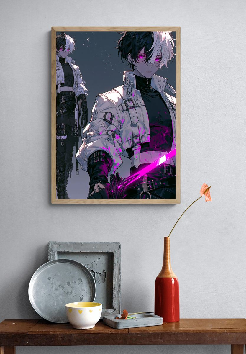 Anime Cyberpunk Swordsman Poster. — room view 3