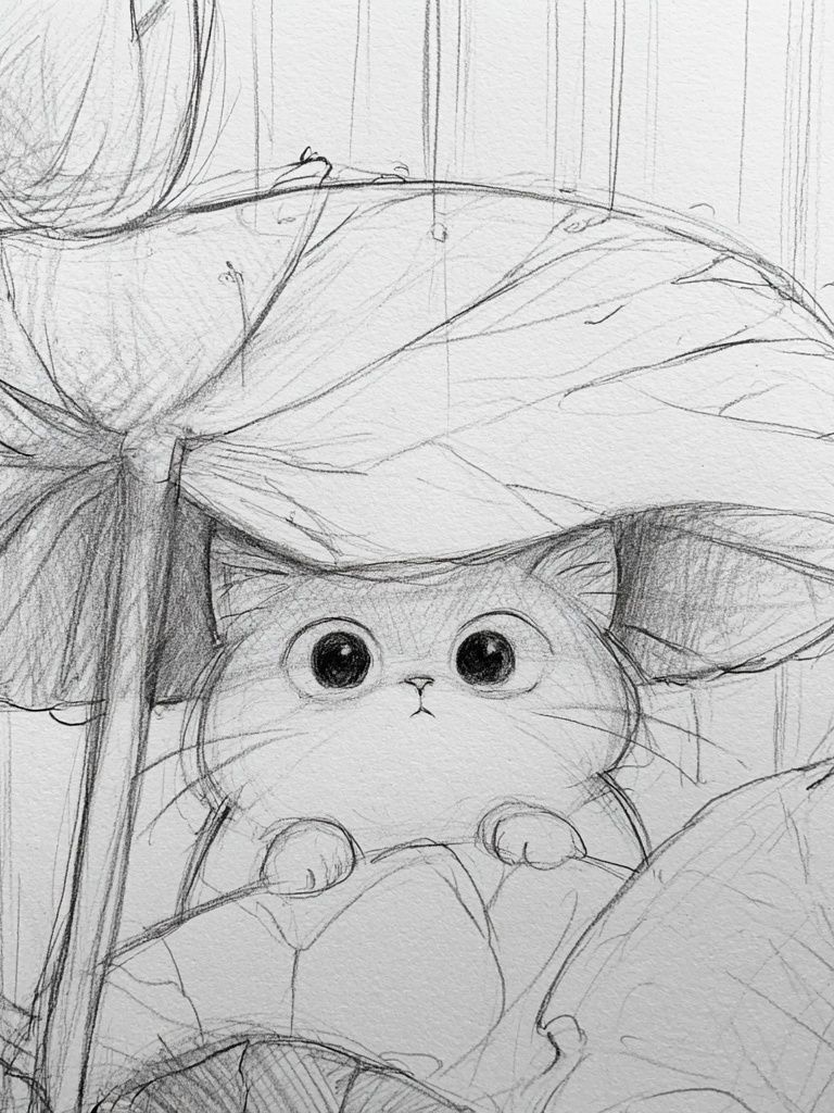 Cat Under Mushroom Sketch Poster. poster — animals art