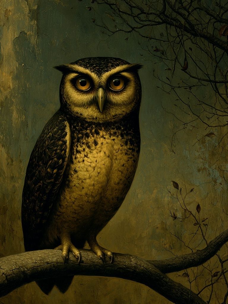 Owl on Branch Illustration Poster. poster — animals art