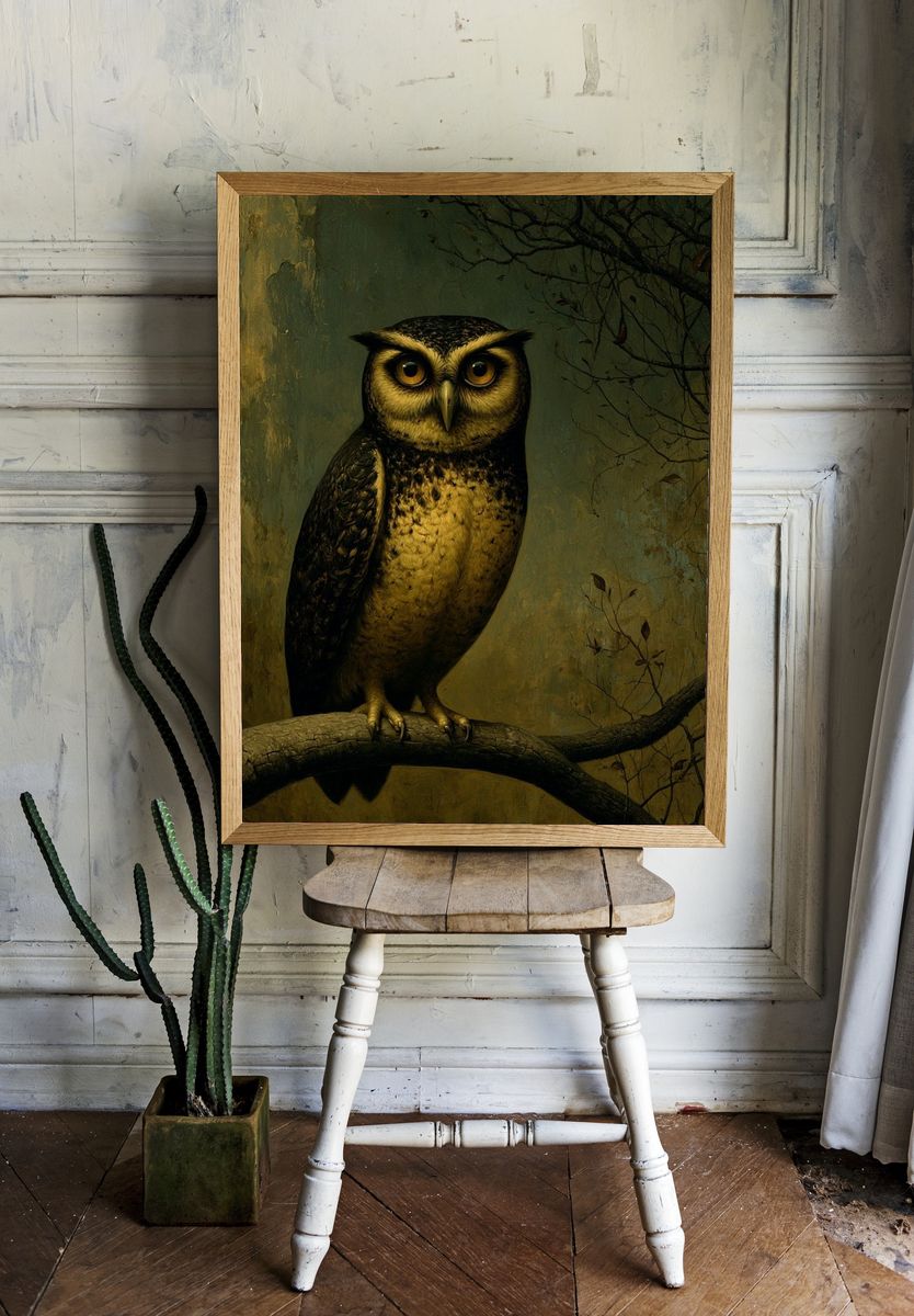 Owl on Branch Illustration Poster. room preview