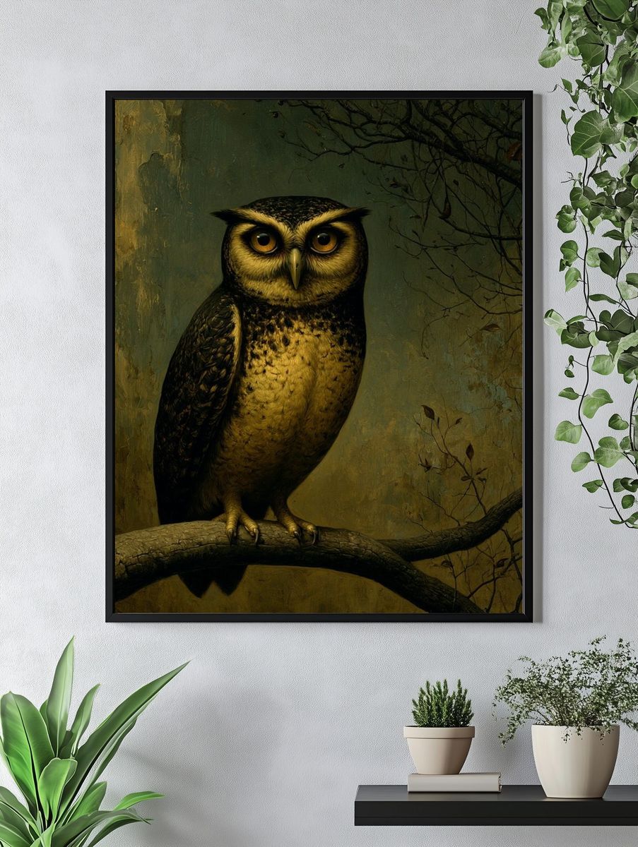 Owl on Branch Illustration Poster. — room view 4