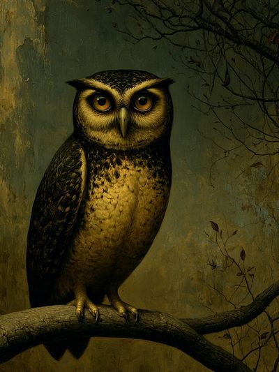 Owl on Branch Illustration Poster.
