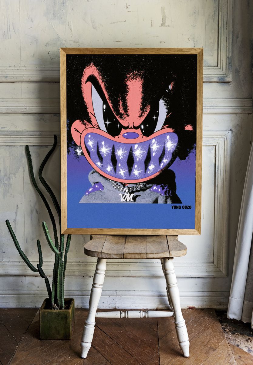Yung Ouzo Cartoon Portrait Poster. — room view 1