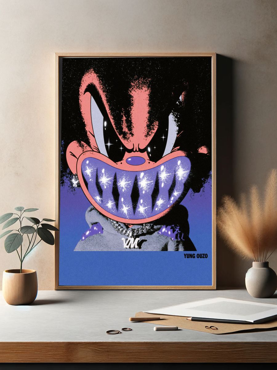 Yung Ouzo Cartoon Portrait Poster. — room view 2