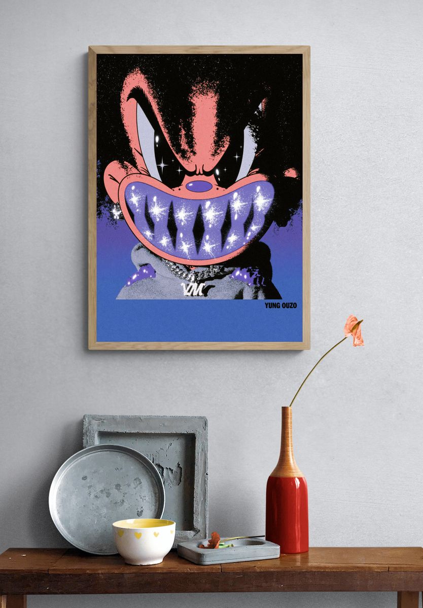 Yung Ouzo Cartoon Portrait Poster. — room view 3