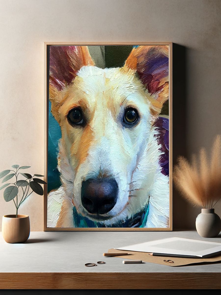 Whimsical Dog Portrait Illustration Poster. — room view 2