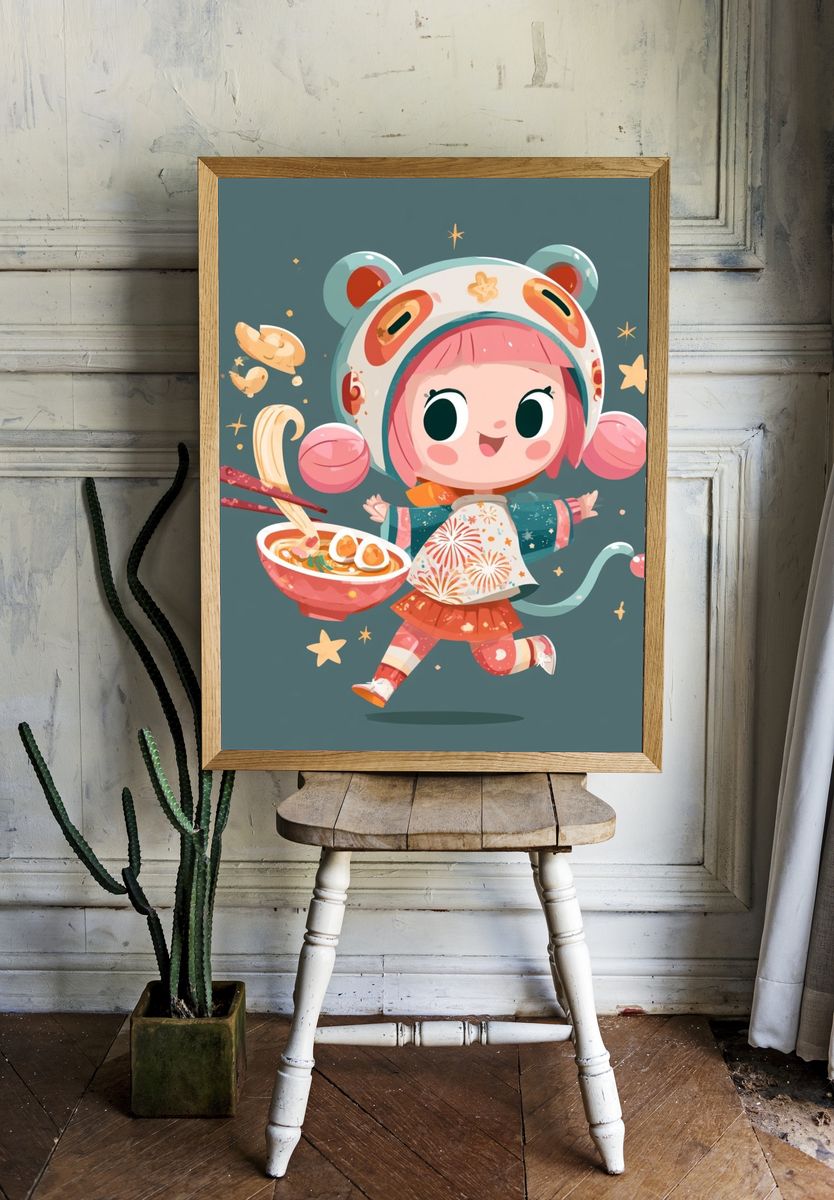 Kawaii Ramen Girl Illustration Poster. room preview