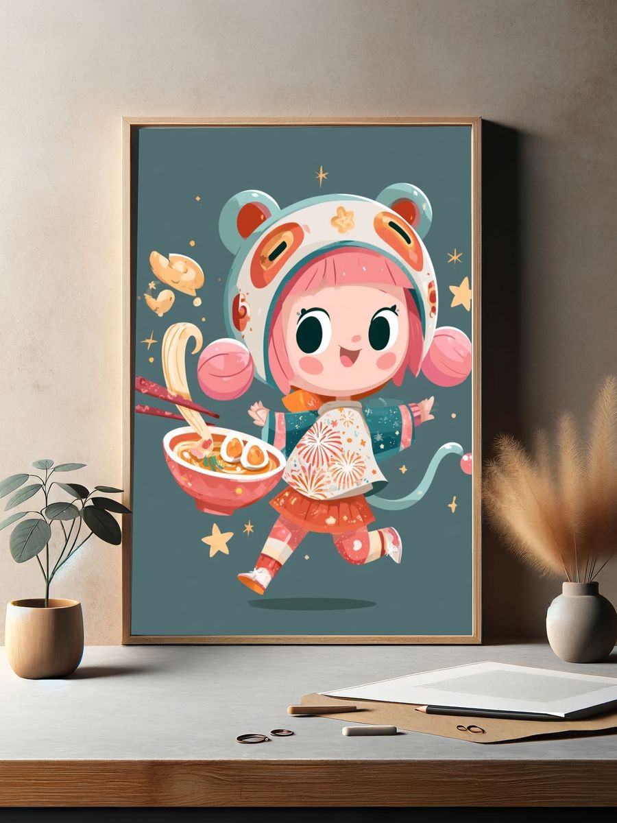 Kawaii Ramen Girl Illustration Poster. — room view 2
