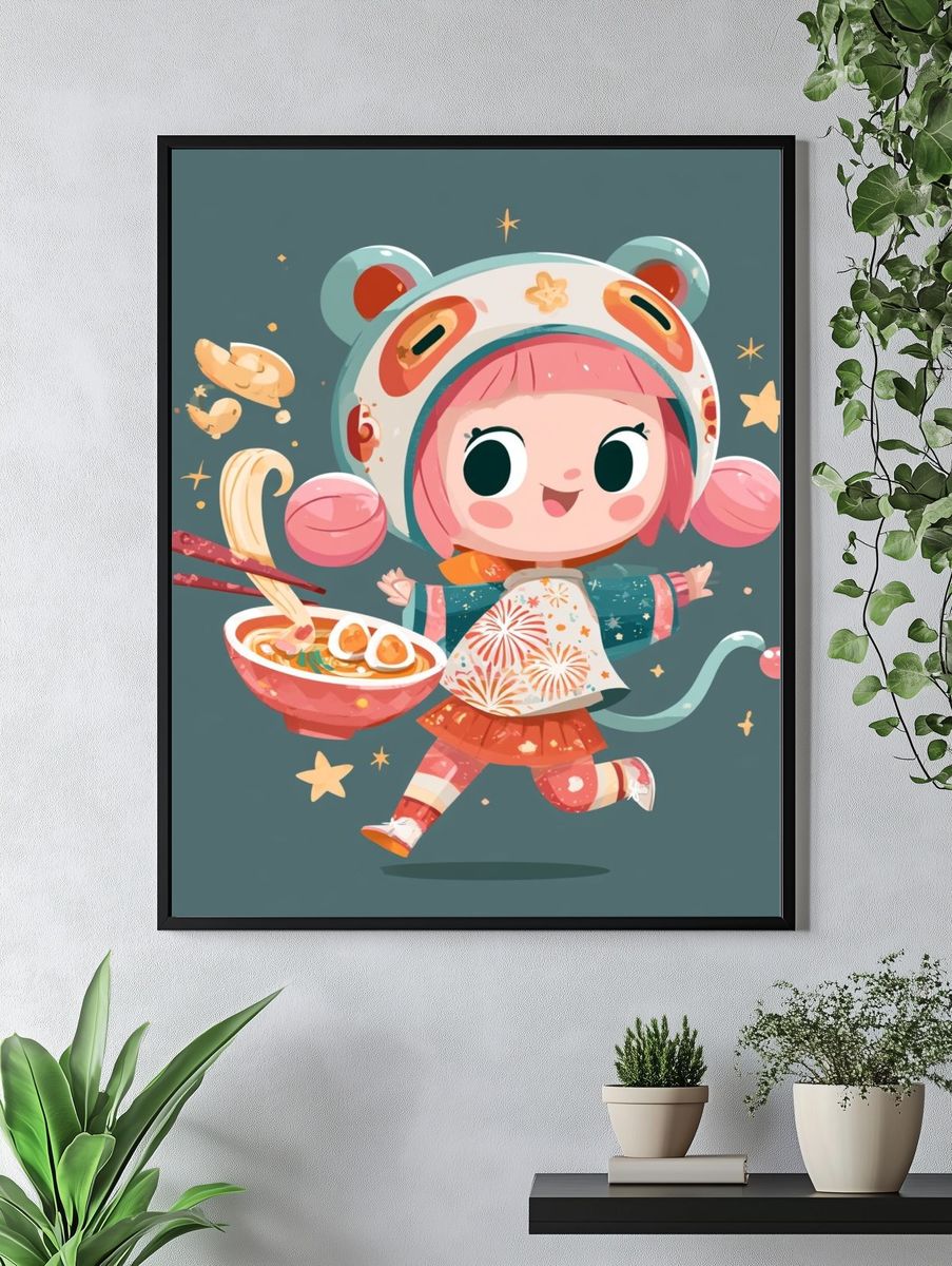 Kawaii Ramen Girl Illustration Poster. — room view 4