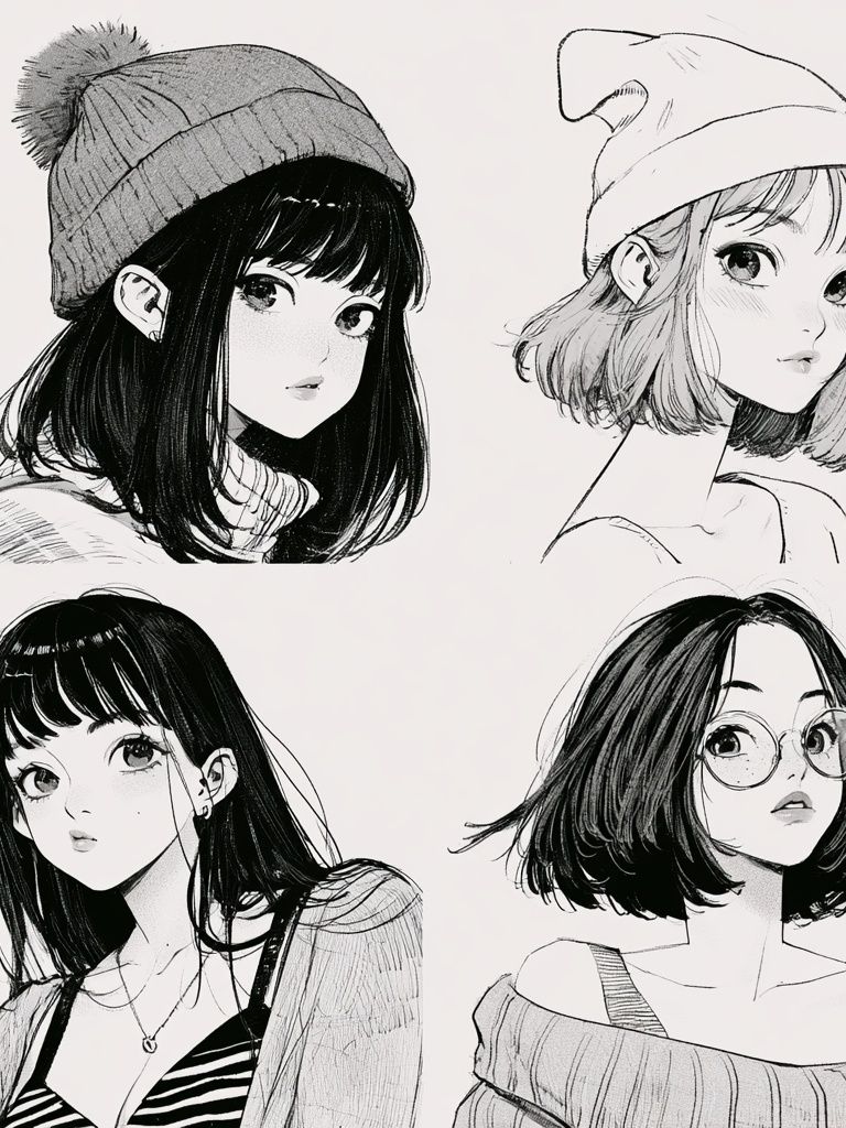 Manga Girls Portraits Print. poster detail