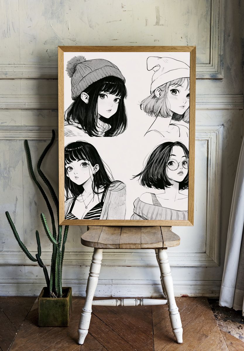 Manga Girls Portraits Print. room preview