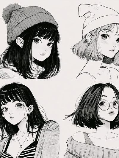 Manga Girls Portraits Print.