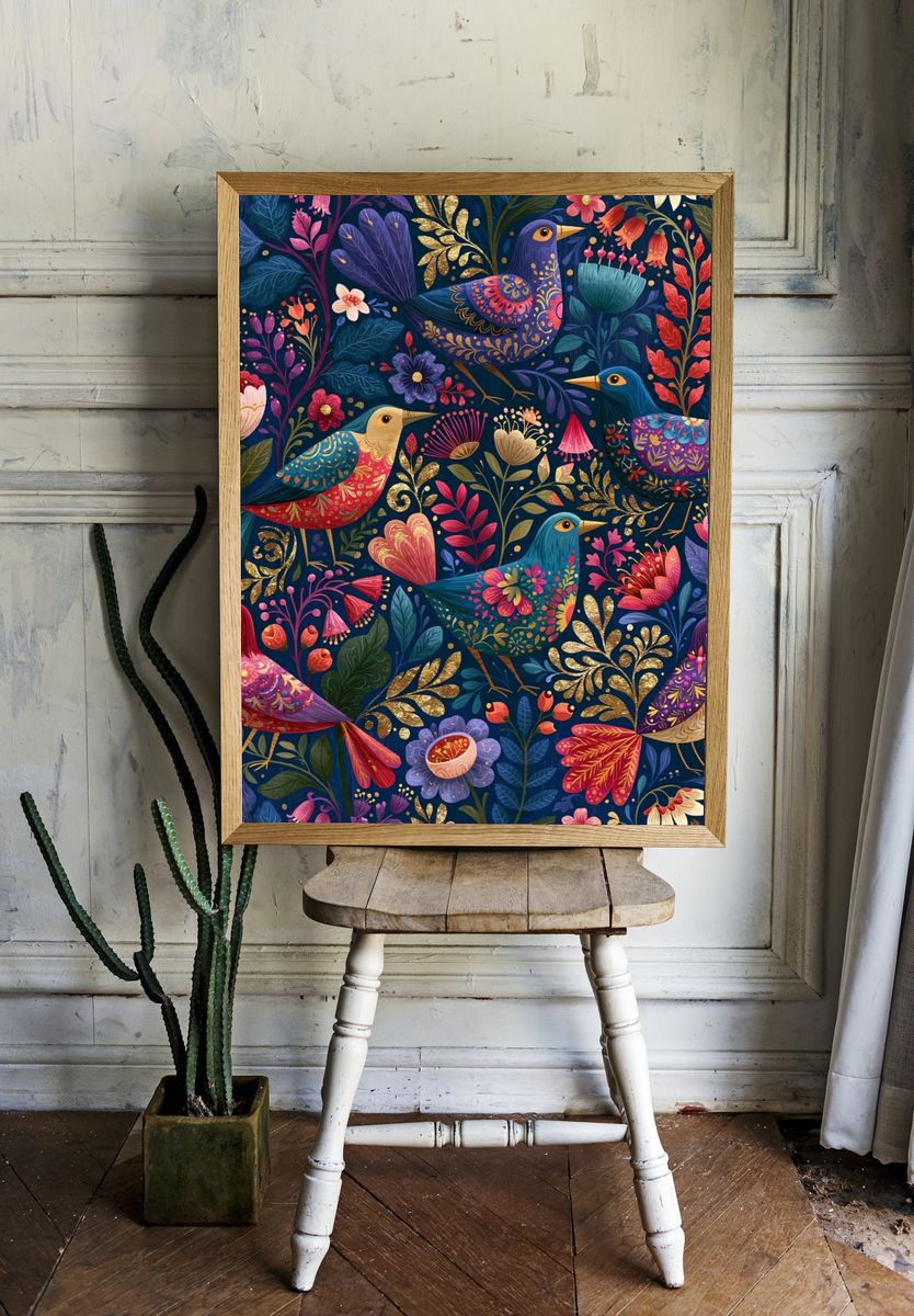 Decorative Birds Botanical Print. — room view 1