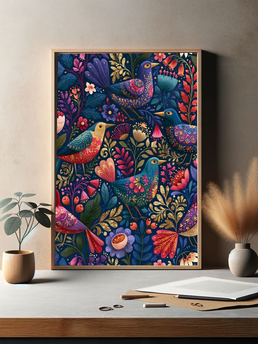 Decorative Birds Botanical Print. — room view 2