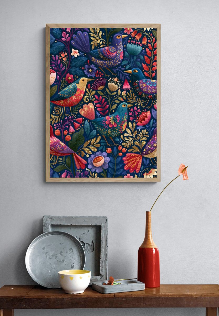 Decorative Birds Botanical Print. — room view 3