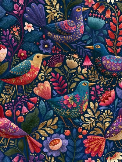 Decorative Birds Botanical Print.