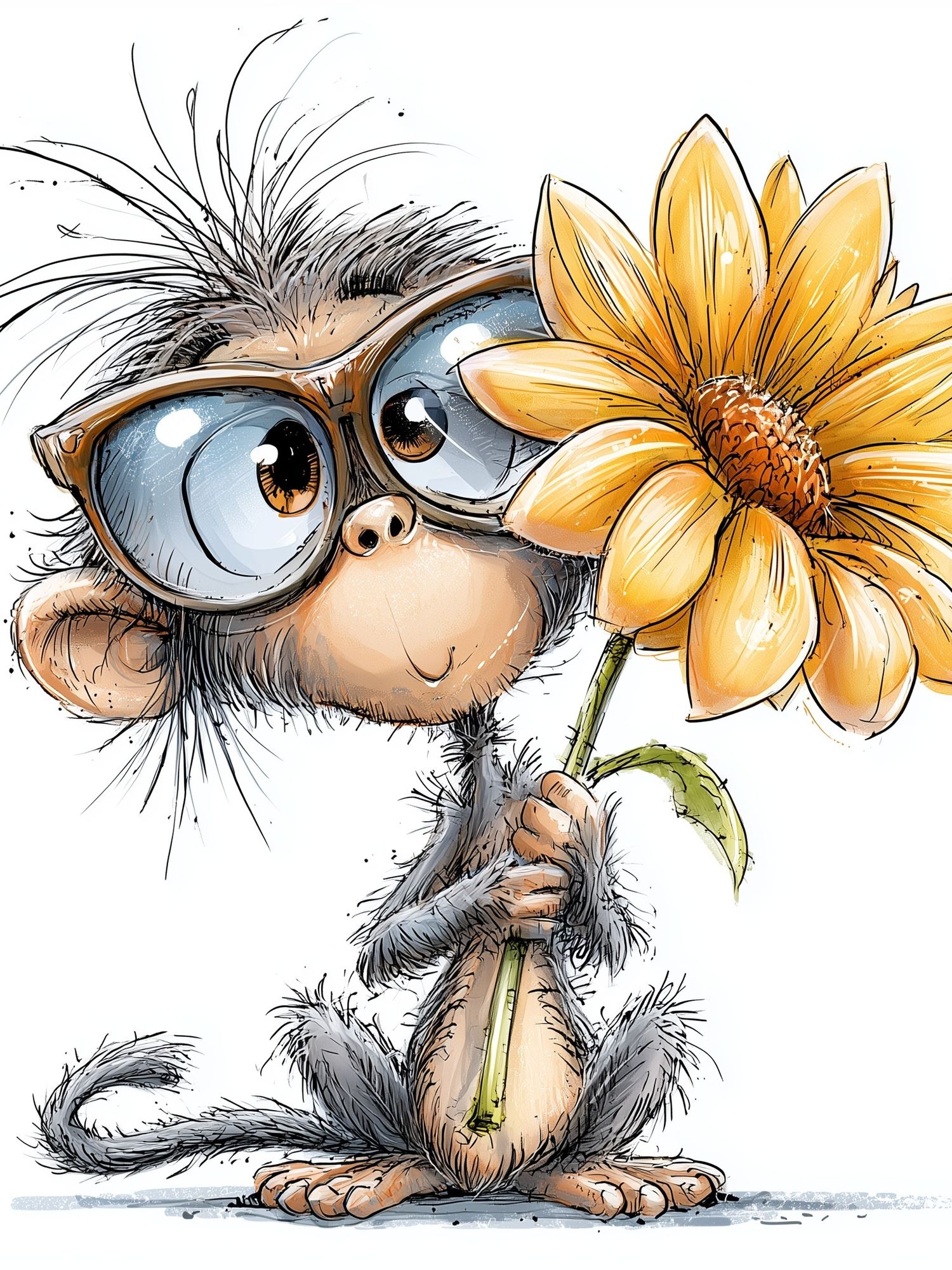 Monkey with Flower Illustration Poster. poster detail