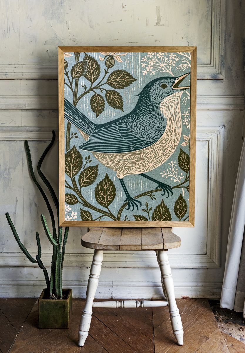 Songbird Botanical Print. room preview