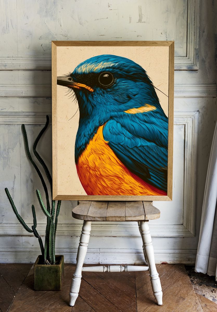 Blue Bird Portrait Print. — room view 1
