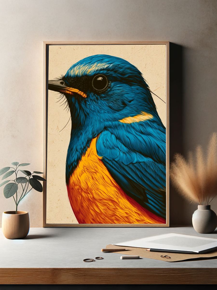 Blue Bird Portrait Print. — room view 2