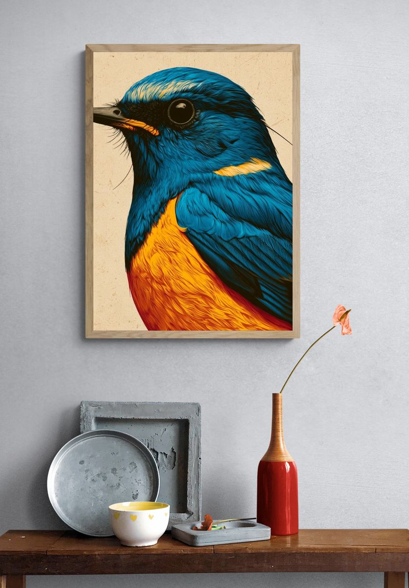 Blue Bird Portrait Print. — room view 3
