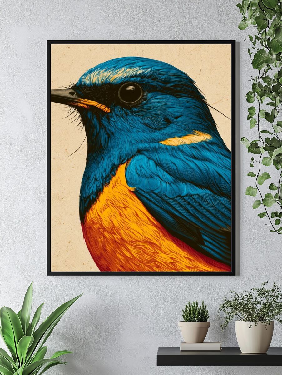 Blue Bird Portrait Print. — room view 4