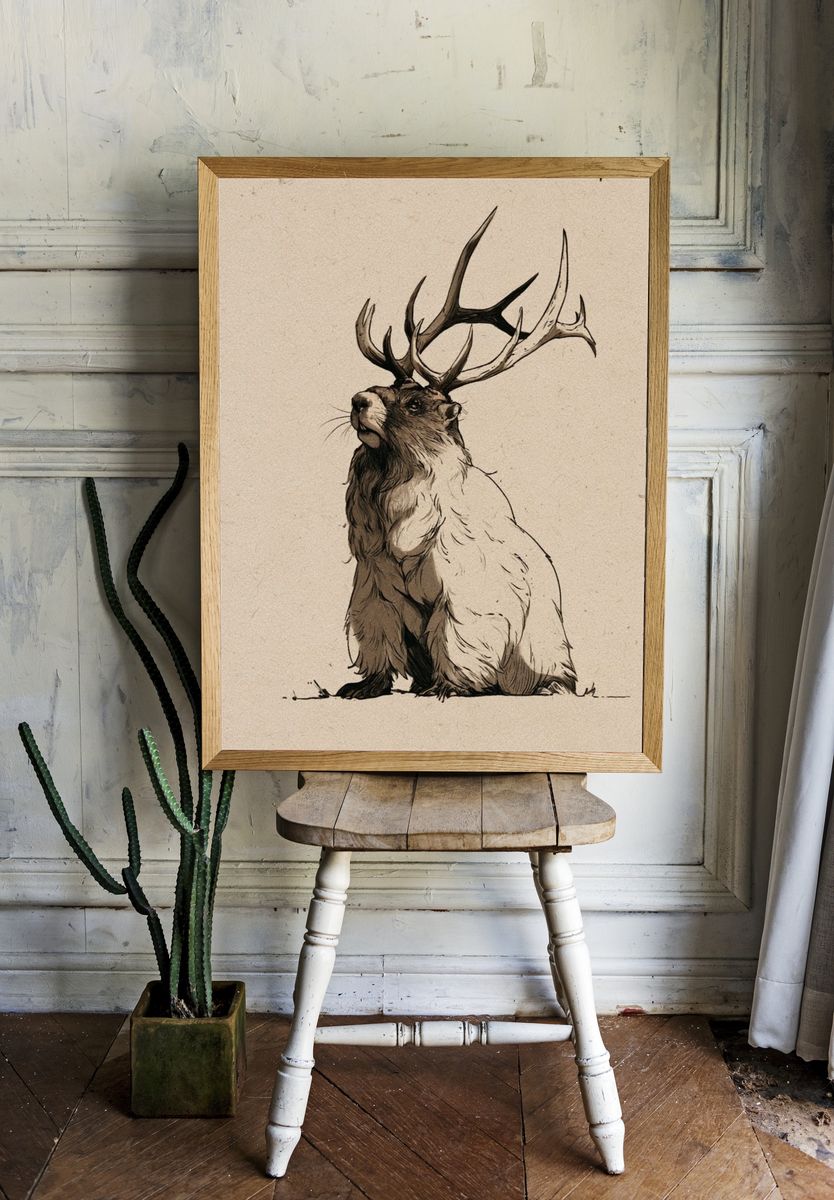 Majestic Deer Illustration Poster. room preview