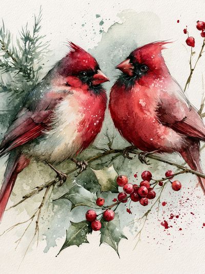 Cardinal Pair Watercolor Poster. poster