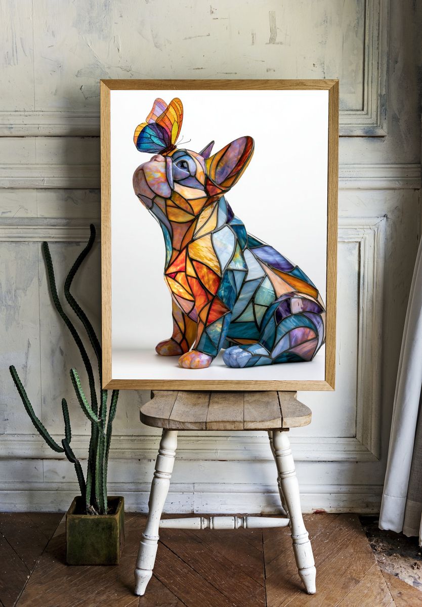 Stained Glass French Bulldog Poster. — room view 1