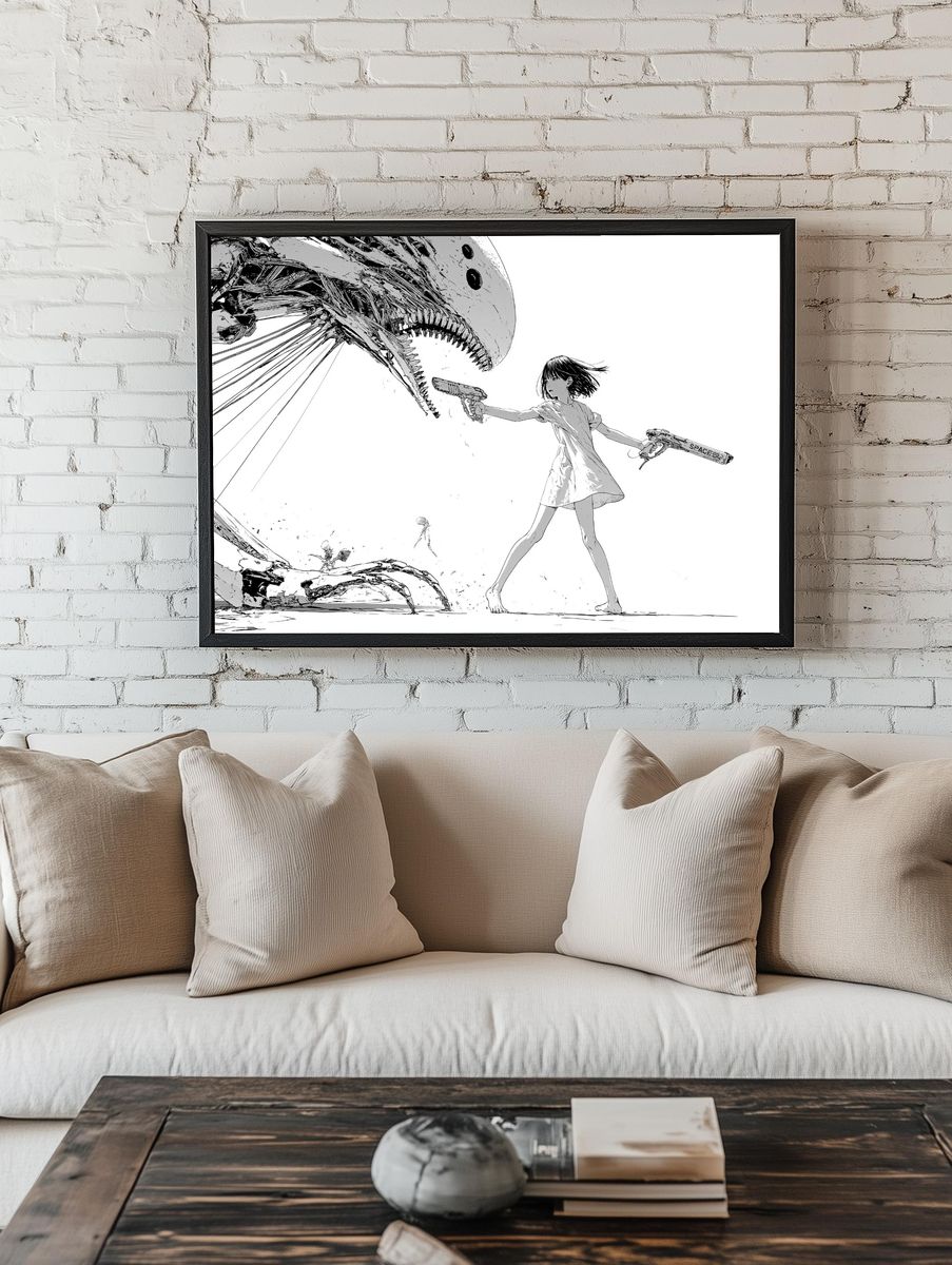 Anime Girl vs Monster Print. room preview