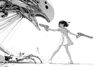 Anime Girl vs Monster Print.