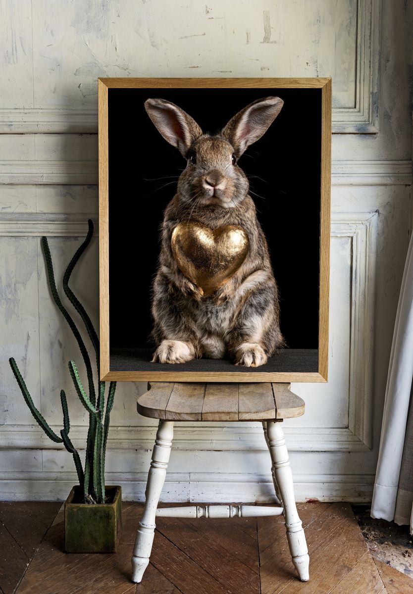 Rabbit with Golden Heart Poster. room preview